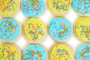blue and yellow easter cookie background