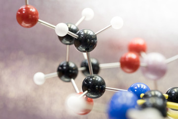 Molecular, DNA and atom model in science research lab