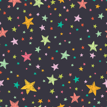 Seamless pattern with doodle colorful stars