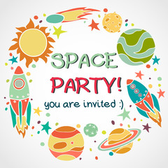 Fototapeta premium Childish frame made of hand drawn space elements