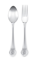 Beautiful silverware or flatware of fork and spoon