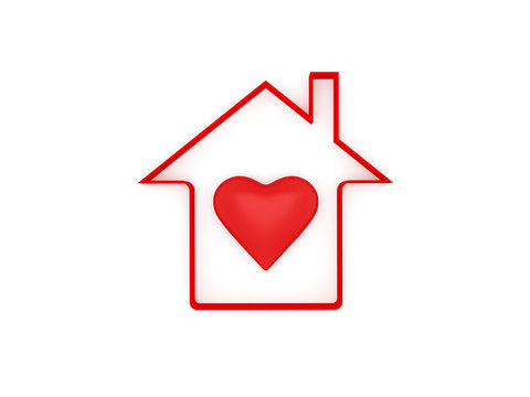 3d Home with Heart Symbol