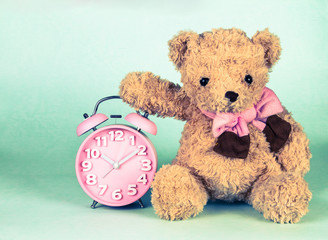 retro and vintage style of Old fashioned alarm clock and cute br