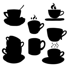 Coffee and tea cups and mugs silhouettes