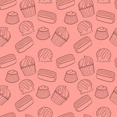 Cartoon chocolate sweets hand drawn seamless pattern.
