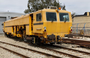 Fototapeta na wymiar yellow railway locomotive