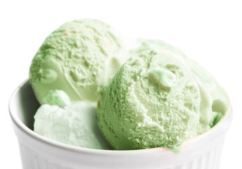 Scoop of Pistachio Ice Cream close up. Ice Cream Ball Macro.