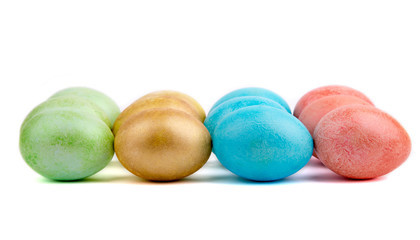 multicolored Easter eggs on white background