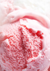 Strawberry Ice Cream Macro. Beautiful Ice-Cream Balls close up.