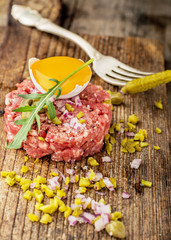 Close up of beef tartar with capers