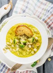 Thick vegetable soup puree with Brussels sprouts