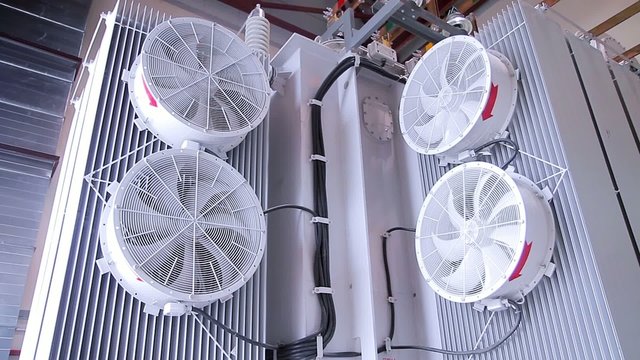 Power transformer inside an electrical substation building