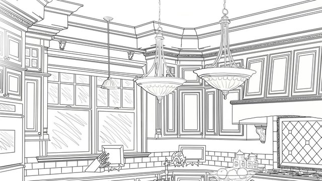 Custom Kitchen Drawing Panning to Reveal Finished Design