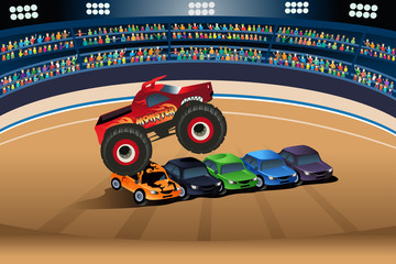 Monster truck jumping on cars © artisticco