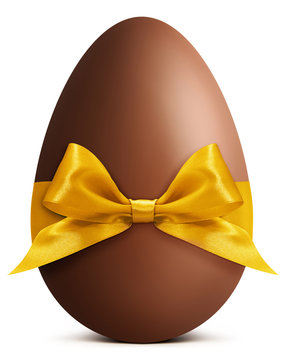 Easter chocolate egg with golden ribbon bow