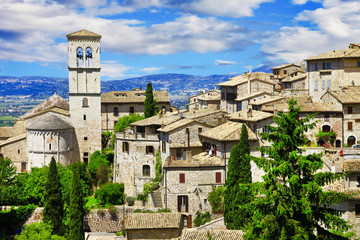 View of the famous Basilica of St Francis, Assisi, Italy