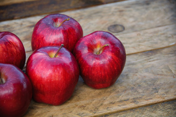 Apple on wooden background, Fruit or healthy fruit