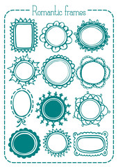 Handmade romantic frames on white background