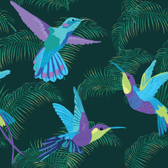 Hummingbird Background - Retro seamless pattern in vector