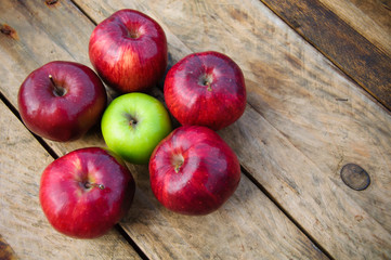 Apple on wooden background, Fruit or healthy fruit