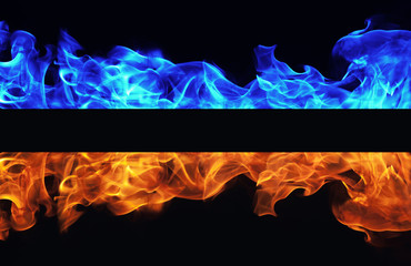 Blue and red fire on black background