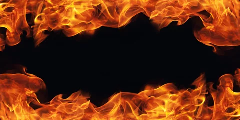 Deurstickers Vlam brandend vuur vlam frame op zwarte achtergrond