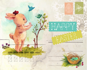 Watercolor vintage style Easter card