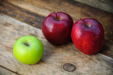 Apple on wooden background, Fruit or healthy fruit