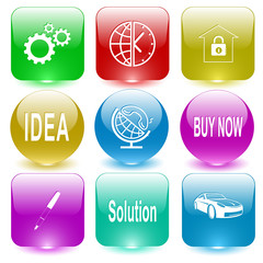 gears, globe and clock, bank, idea, globe and handset, buy now,