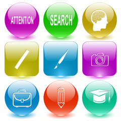 attention, search, human brain, ruler, brush, camera, briefcase,