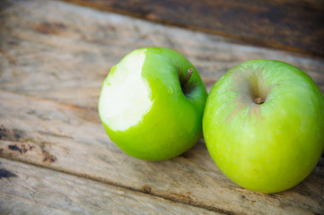 Apple on wooden background, Fruit or healthy fruit