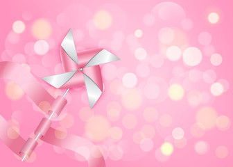 Pink pinwheel on bokeh background. Vector EPS10.