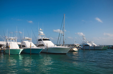 Luxury yachts moored in the marina of the Caribbean sea