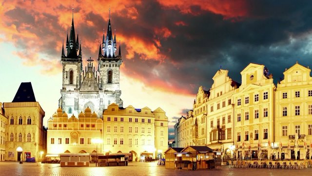 Prague Old town square, motion time lapse