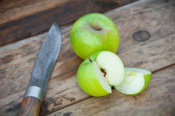 Apple on wooden background, Fruit or healthy fruit