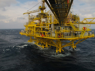 Oil and gas platform in the gulf or the sea