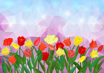 Colorful tulips border on triangle background