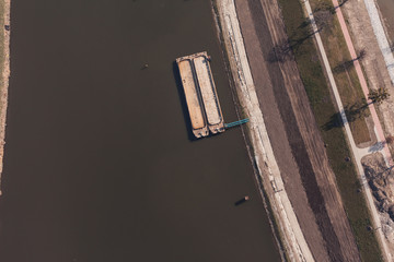 aerial view of a river barge in Poland