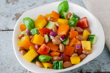 salad with beans bell pepper and tomato cucumber