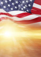 America flag and sunny sky
