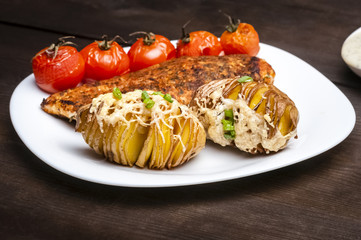 Baked potatoes with grilled chicken
