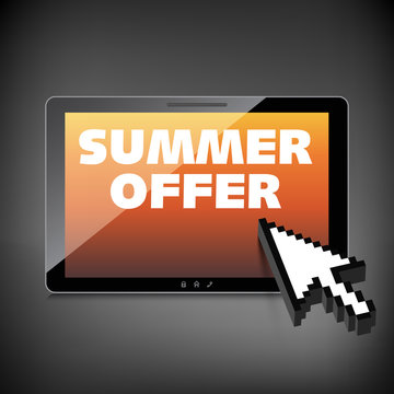 Summer offer words. Markdown, discount on High-quality tablet sc