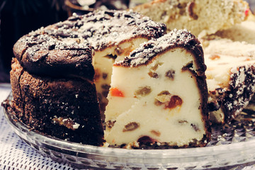 Close up traditional homemade Easter cake. Selective focus