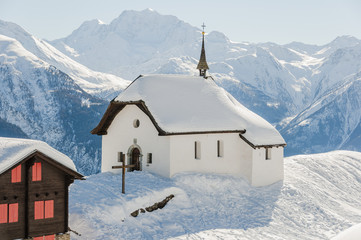 Bettmeralp, Walliser Dorf, Alpen, Kapelle, Winterferien, Schweiz