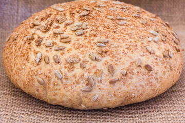 Rye bread on sackcloth