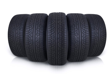 Black rubber tires in studio