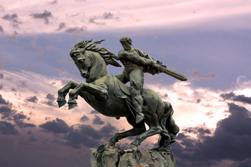 Yerevan, monument David of Sasun - hero of the Armenian epos - obrazy, fototapety, plakaty