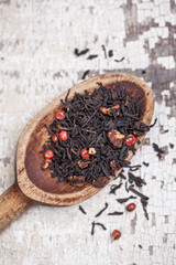 Tea leaves on vintage spoon