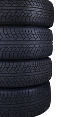 Stack of black tires isolated