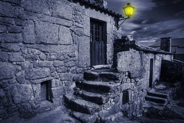 Fototapeta na wymiar house at night in Sortelha village, Sabugal Portugal